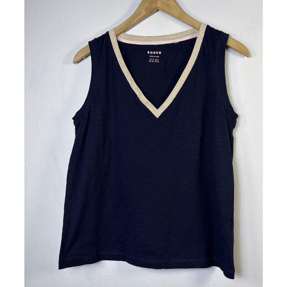 Boden Peggy Top tank navy gold sparkle womens 8 minimalist festival career - Picture 6 of 13